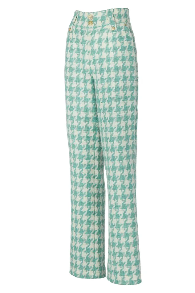 Holland Cooper High Waisted Straight Trouser Large Scale Teal Houndstooth Women Tailoring Holland Cooper High Waisted Straight Trouser Large Scale Teal Houndstooth Women Tailoring