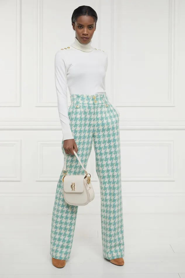 Holland Cooper High Waisted Straight Trouser Large Scale Teal Houndstooth Women Tailoring Holland Cooper High Waisted Straight Trouser Large Scale Teal Houndstooth Women Tailoring