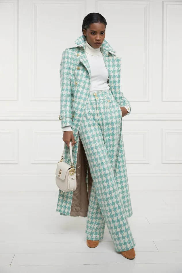 Holland Cooper High Waisted Straight Trouser Large Scale Teal Houndstooth Women Tailoring Holland Cooper High Waisted Straight Trouser Large Scale Teal Houndstooth Women Tailoring