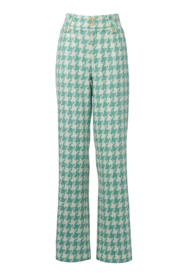 Holland Cooper High Waisted Straight Trouser Large Scale Teal Houndstooth Women Tailoring Holland Cooper High Waisted Straight Trouser Large Scale Teal Houndstooth Women Tailoring