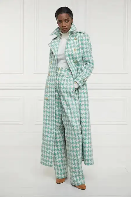 Holland Cooper High Waisted Straight Trouser Large Scale Teal Houndstooth Women Tailoring Holland Cooper High Waisted Straight Trouser Large Scale Teal Houndstooth Women Tailoring