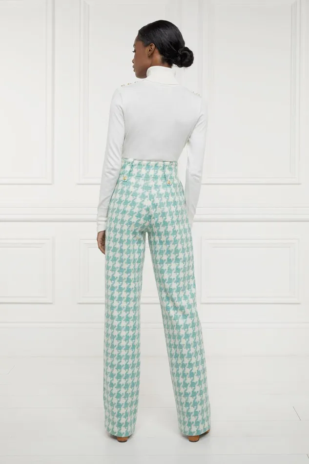 Holland Cooper High Waisted Straight Trouser Large Scale Teal Houndstooth Women Tailoring Holland Cooper High Waisted Straight Trouser Large Scale Teal Houndstooth Women Tailoring