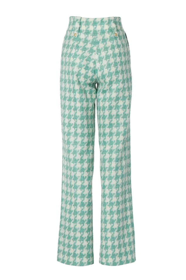 Holland Cooper High Waisted Straight Trouser Large Scale Teal Houndstooth Women Tailoring Holland Cooper High Waisted Straight Trouser Large Scale Teal Houndstooth Women Tailoring
