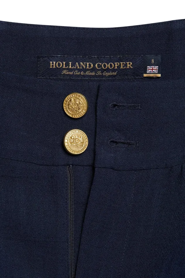 Holland Cooper High Waisted Straight Trouser Navy Linen Women Tailoring Holland Cooper High Waisted Straight Trouser Navy Linen Women Tailoring