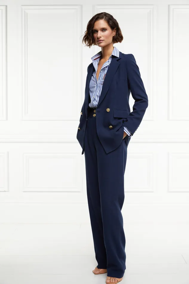 Holland Cooper High Waisted Straight Trouser Navy Linen Women Tailoring Holland Cooper High Waisted Straight Trouser Navy Linen Women Tailoring