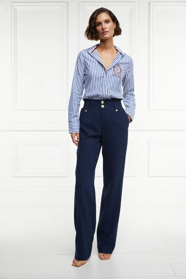 Holland Cooper High Waisted Straight Trouser Navy Linen Women Tailoring Holland Cooper High Waisted Straight Trouser Navy Linen Women Tailoring