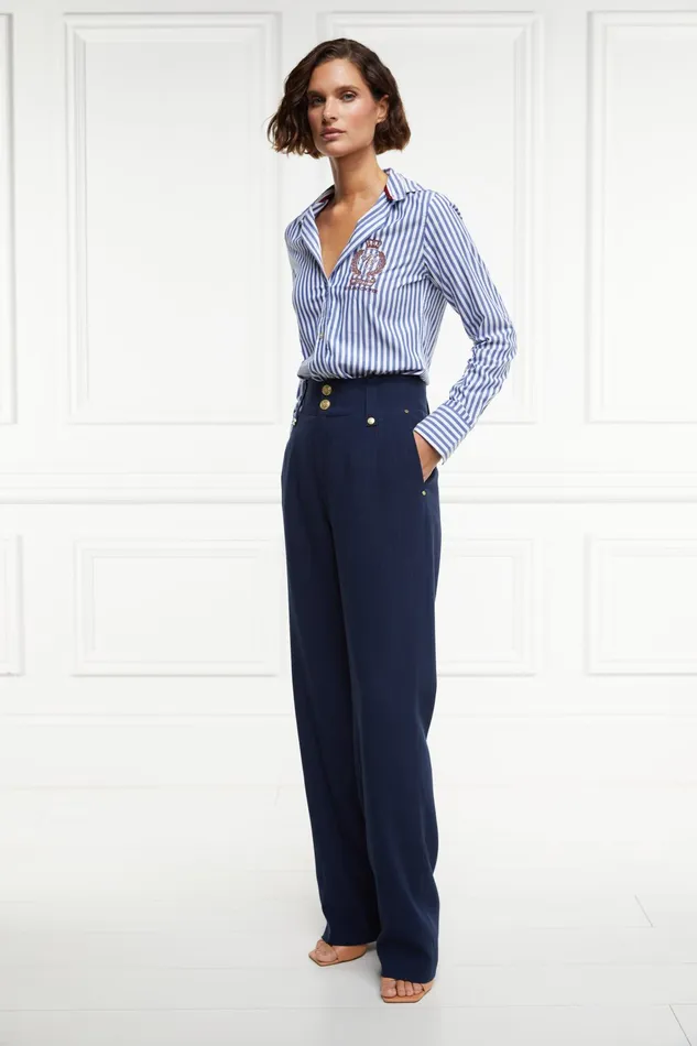 Holland Cooper High Waisted Straight Trouser Navy Linen Women Tailoring Holland Cooper High Waisted Straight Trouser Navy Linen Women Tailoring