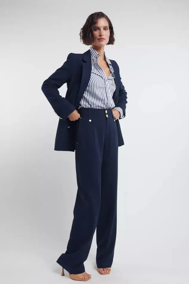 Holland Cooper High Waisted Straight Trouser Navy Linen Women Tailoring Holland Cooper High Waisted Straight Trouser Navy Linen Women Tailoring