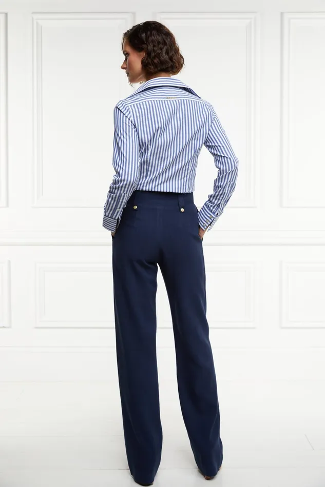 Holland Cooper High Waisted Straight Trouser Navy Linen Women Tailoring Holland Cooper High Waisted Straight Trouser Navy Linen Women Tailoring
