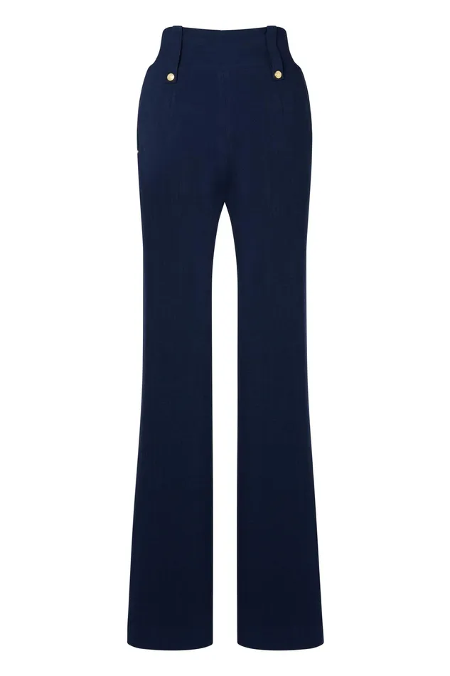 Holland Cooper High Waisted Straight Trouser Navy Linen Women Tailoring Holland Cooper High Waisted Straight Trouser Navy Linen Women Tailoring