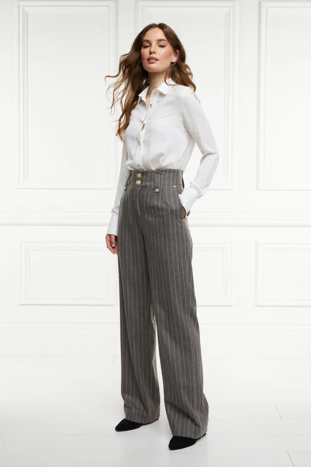 Holland Cooper High Waisted Straight Trouser Soft Grey Pinstripe Women Tailoring Holland Cooper High Waisted Straight Trouser Soft Grey Pinstripe Women Tailoring