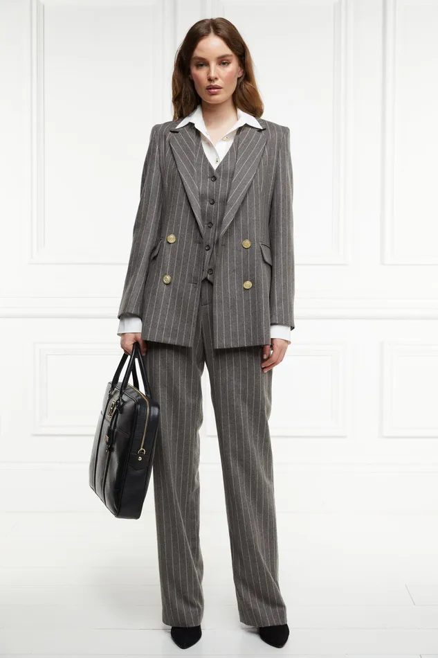Holland Cooper High Waisted Straight Trouser Soft Grey Pinstripe Women Tailoring Holland Cooper High Waisted Straight Trouser Soft Grey Pinstripe Women Tailoring