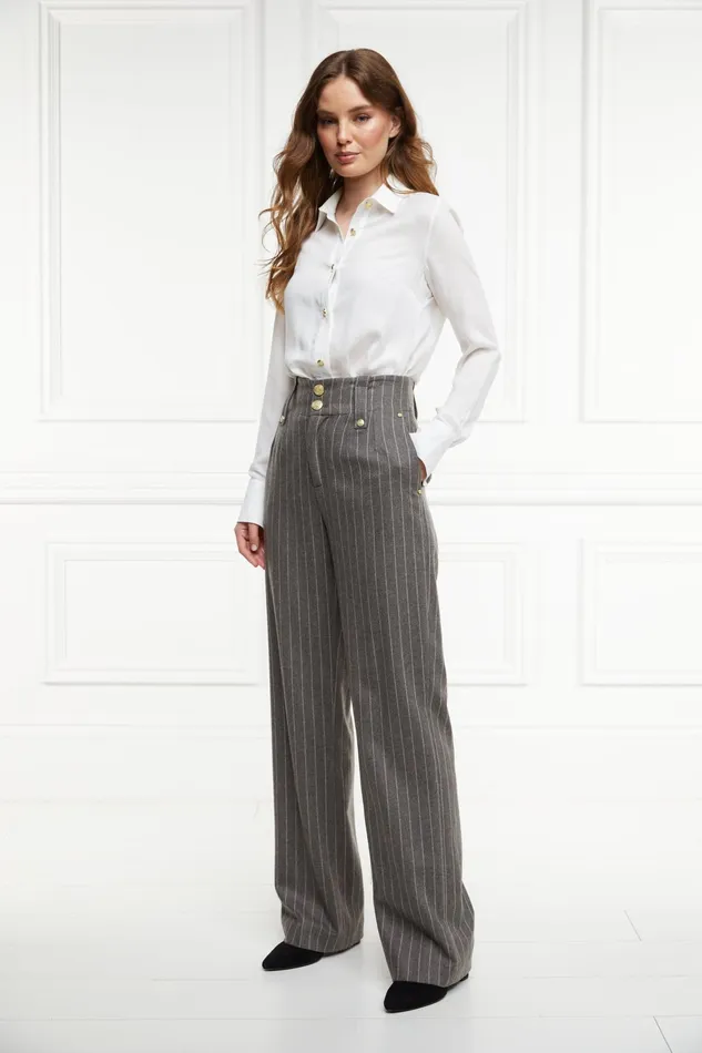 Holland Cooper High Waisted Straight Trouser Soft Grey Pinstripe Women Tailoring Holland Cooper High Waisted Straight Trouser Soft Grey Pinstripe Women Tailoring