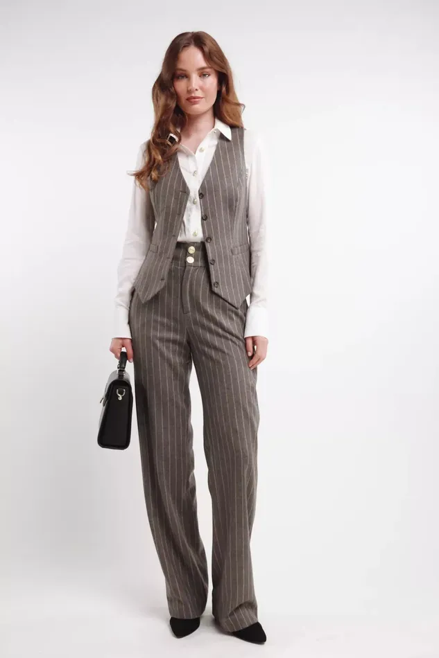 Holland Cooper High Waisted Straight Trouser Soft Grey Pinstripe Women Tailoring Holland Cooper High Waisted Straight Trouser Soft Grey Pinstripe Women Tailoring