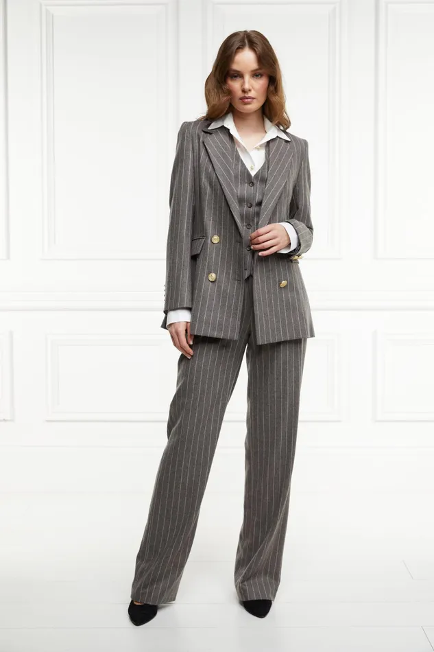 Holland Cooper High Waisted Straight Trouser Soft Grey Pinstripe Women Tailoring Holland Cooper High Waisted Straight Trouser Soft Grey Pinstripe Women Tailoring