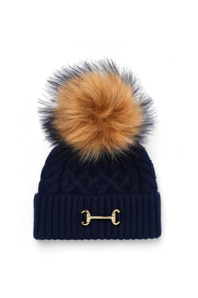 Holland Cooper Horsebit Bobble Hat Ink Navy Women Headwear