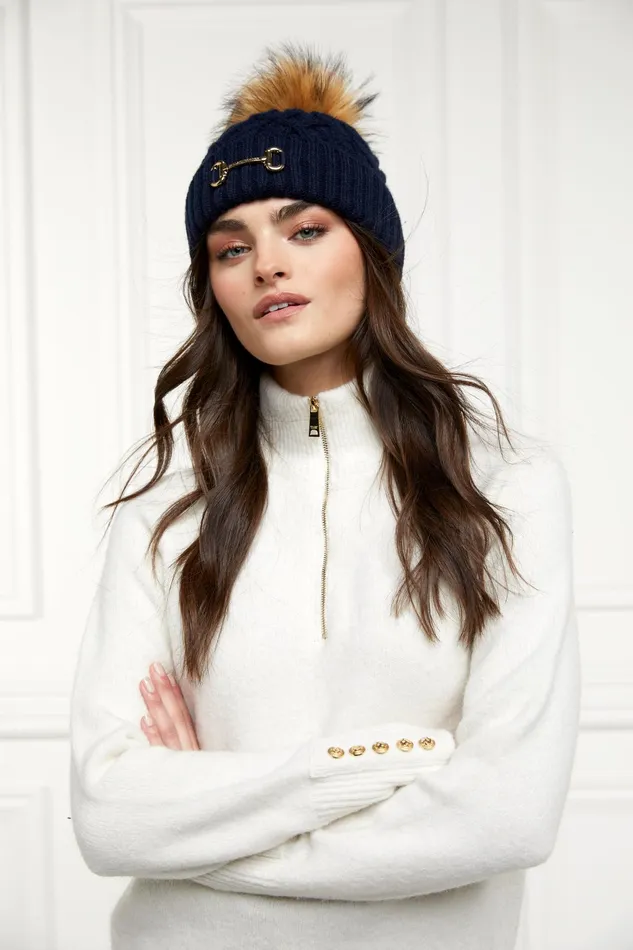 Holland Cooper Horsebit Bobble Hat Ink Navy Women Headwear Holland Cooper Horsebit Bobble Hat Ink Navy Women Headwear