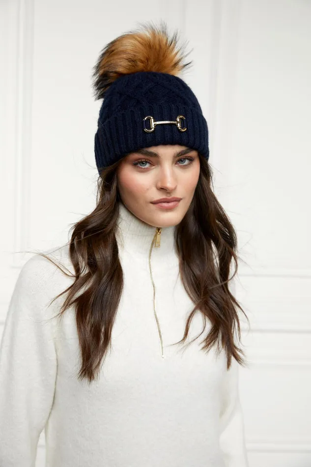Holland Cooper Horsebit Bobble Hat Ink Navy Women Headwear Holland Cooper Horsebit Bobble Hat Ink Navy Women Headwear