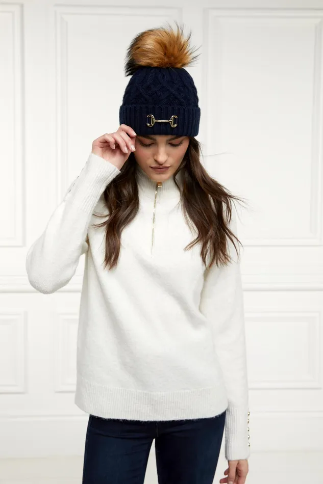 Holland Cooper Horsebit Bobble Hat Ink Navy Women Headwear Holland Cooper Horsebit Bobble Hat Ink Navy Women Headwear