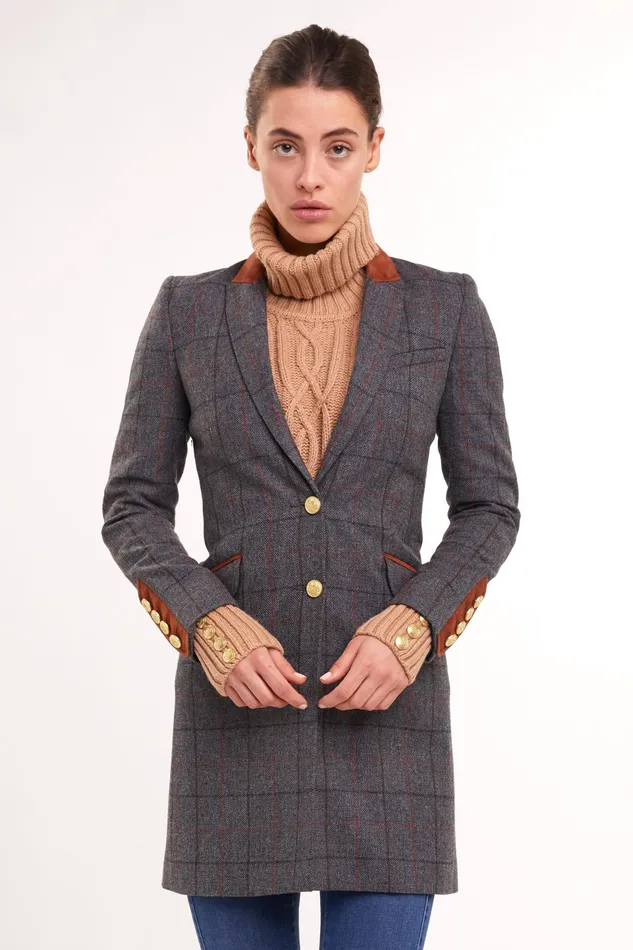 Holland Cooper Kempton Coat Mid Blue Check Women Tailoring