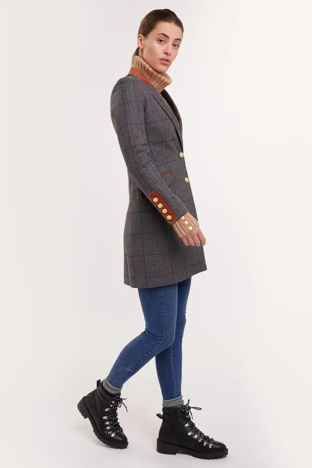 Holland Cooper Kempton Coat Mid Blue Check Women Tailoring