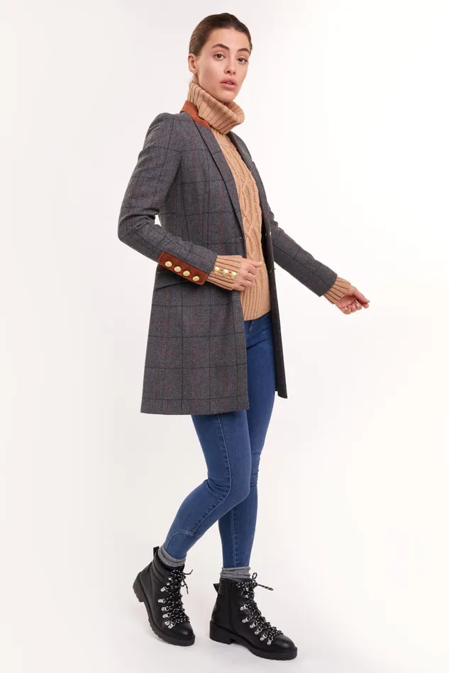 Holland Cooper Kempton Coat Mid Blue Check Women Tailoring