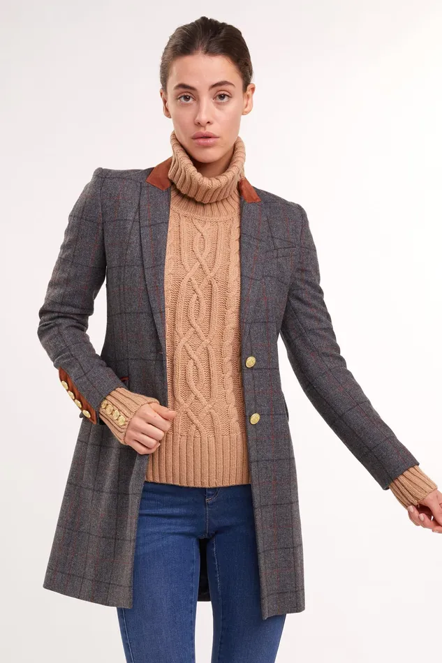 Holland Cooper Kempton Coat Mid Blue Check Women Tailoring