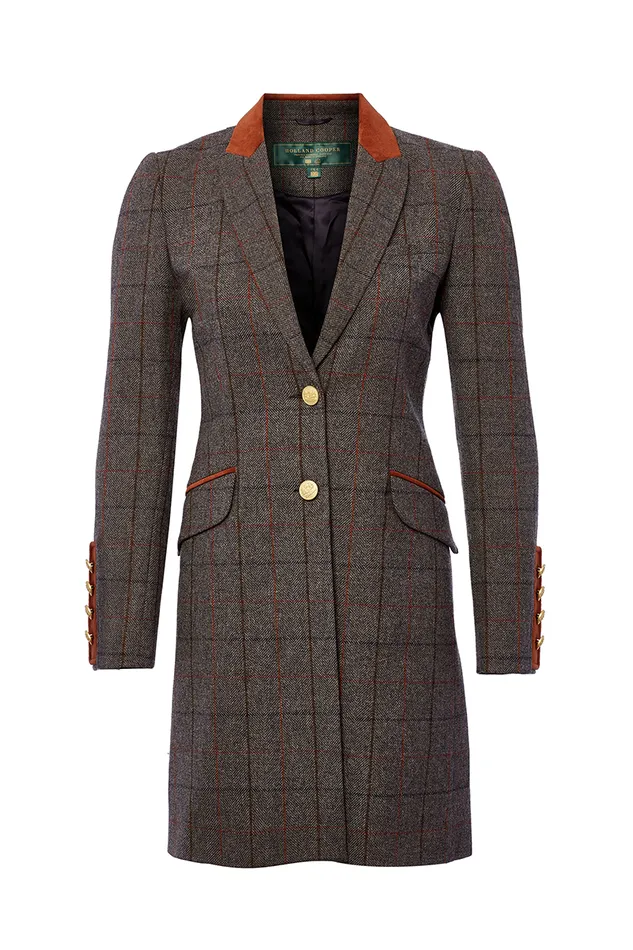 Holland Cooper Kempton Coat Mid Blue Check Women Tailoring
