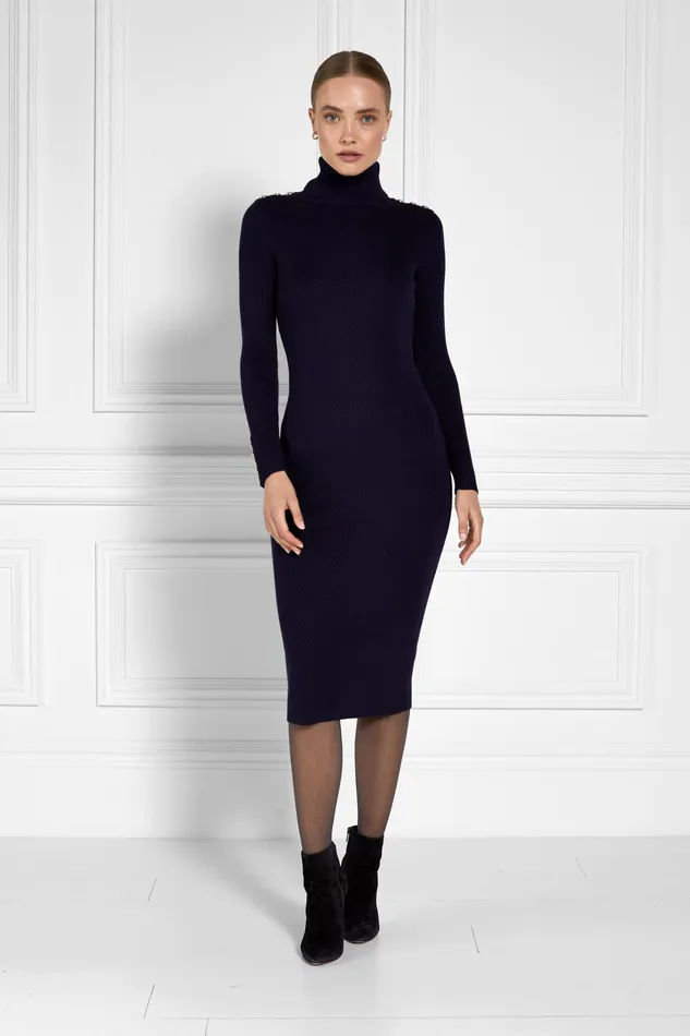 Holland Cooper Kensington Midi Jumper Dress Ink Navy Women Dresses