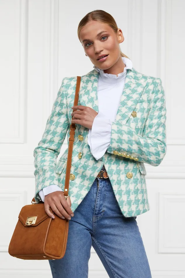 Holland Cooper Knightsbridge Blazer Large Scale Teal Houndstooth Women Tailoring
