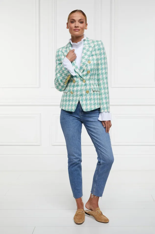 Holland Cooper Knightsbridge Blazer Large Scale Teal Houndstooth Women Tailoring