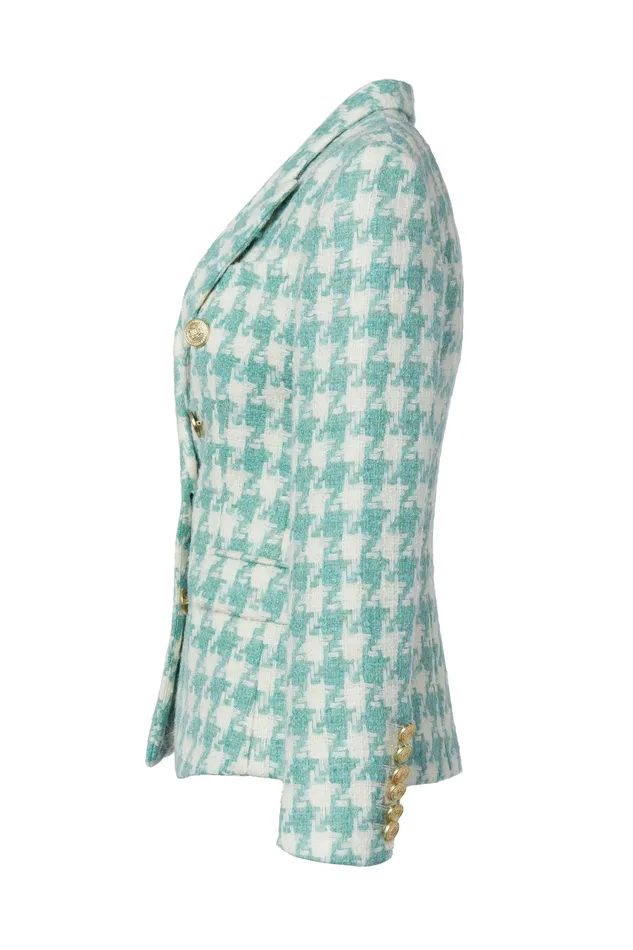 Holland Cooper Knightsbridge Blazer Large Scale Teal Houndstooth Women Tailoring