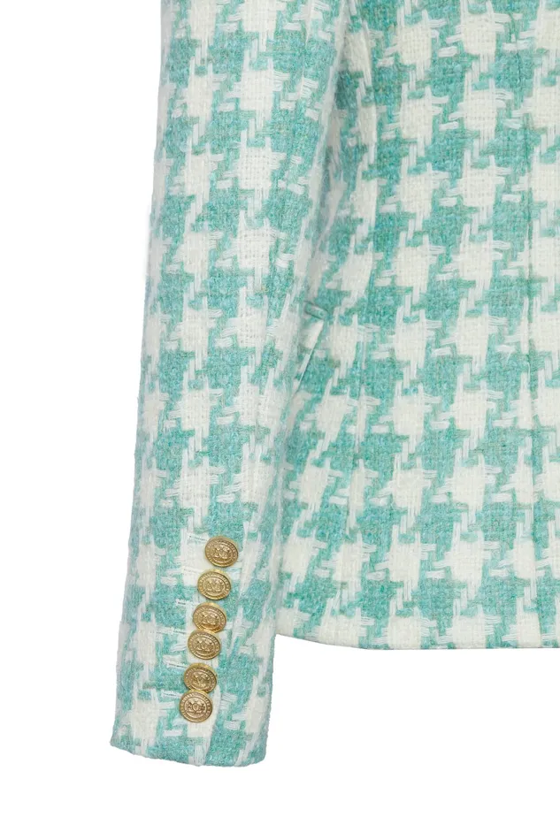 Holland Cooper Knightsbridge Blazer Large Scale Teal Houndstooth Women Tailoring