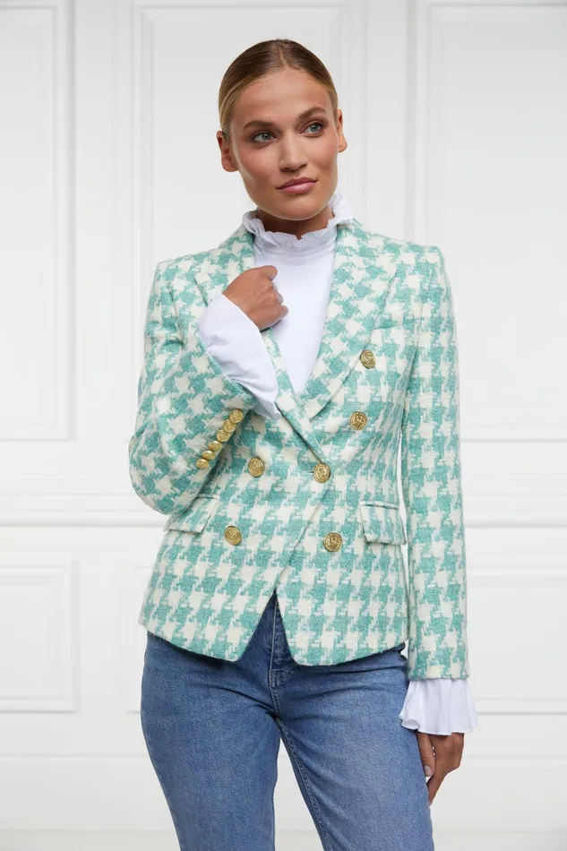 Holland Cooper Knightsbridge Blazer Large Scale Teal Houndstooth Women Tailoring