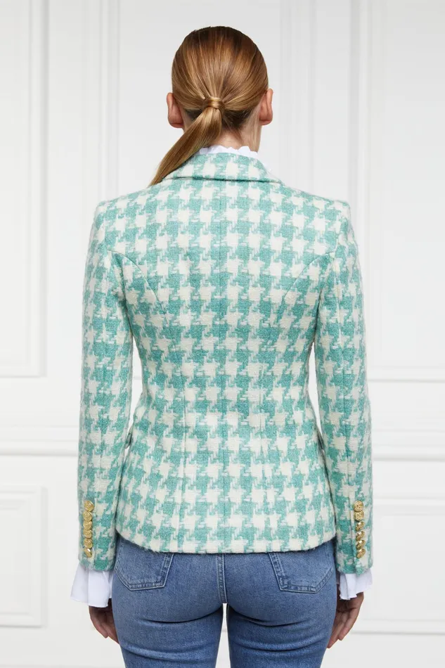 Holland Cooper Knightsbridge Blazer Large Scale Teal Houndstooth Women Tailoring