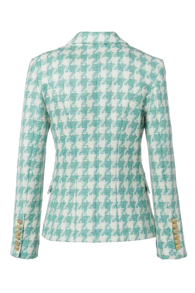 Holland Cooper Knightsbridge Blazer Large Scale Teal Houndstooth Women Tailoring