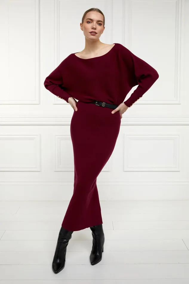 Holland Cooper Leyla Knitted Dress Wine Women Dresses