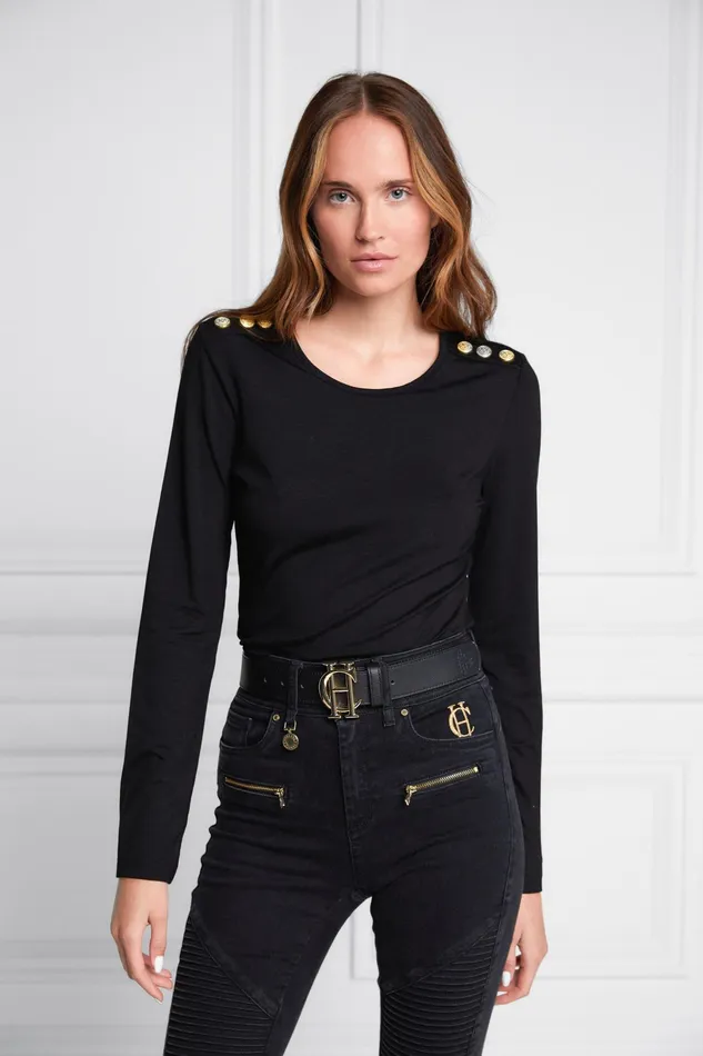 Holland Cooper Long Sleeve Crew Neck Tee Black Women Tops Holland Cooper Long Sleeve Crew Neck Tee Black Women Tops