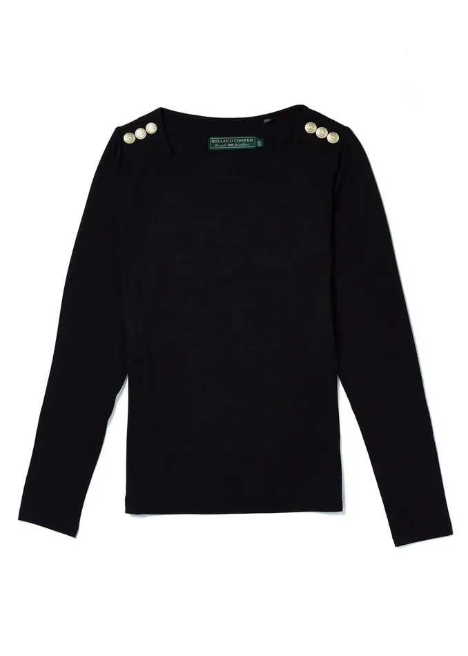 Holland Cooper Long Sleeve Crew Neck Tee Black Women Tops Holland Cooper Long Sleeve Crew Neck Tee Black Women Tops