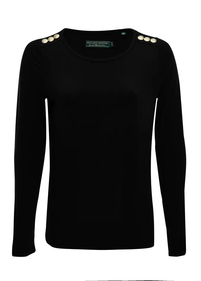 Holland Cooper Long Sleeve Crew Neck Tee Black Women Tops Holland Cooper Long Sleeve Crew Neck Tee Black Women Tops