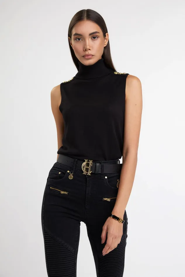 Holland Cooper Luxury Sleeveless Roll Neck Black Women Knitwear