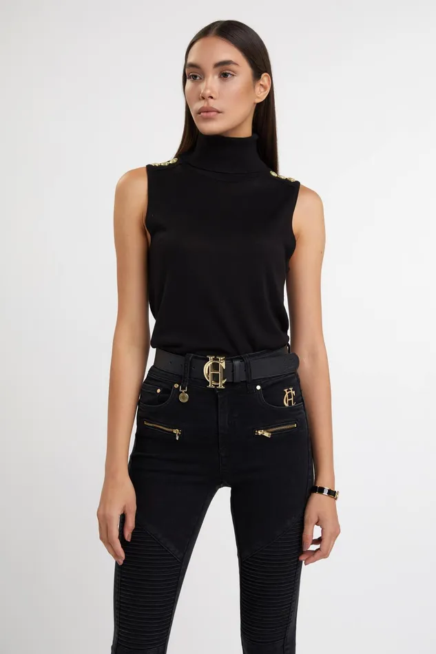 Holland Cooper Luxury Sleeveless Roll Neck Black Women Knitwear Holland Cooper Luxury Sleeveless Roll Neck Black Women Knitwear