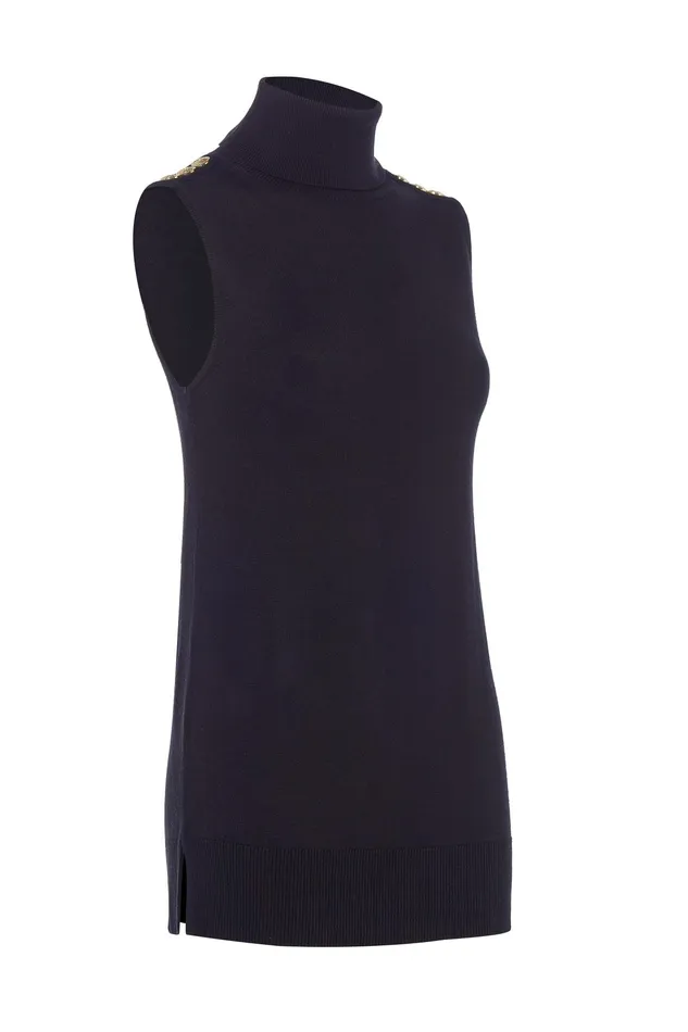 Holland Cooper Luxury Sleeveless Roll Neck Black Women Knitwear Holland Cooper Luxury Sleeveless Roll Neck Black Women Knitwear