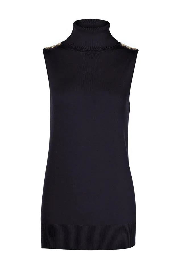 Holland Cooper Luxury Sleeveless Roll Neck Black Women Knitwear Holland Cooper Luxury Sleeveless Roll Neck Black Women Knitwear