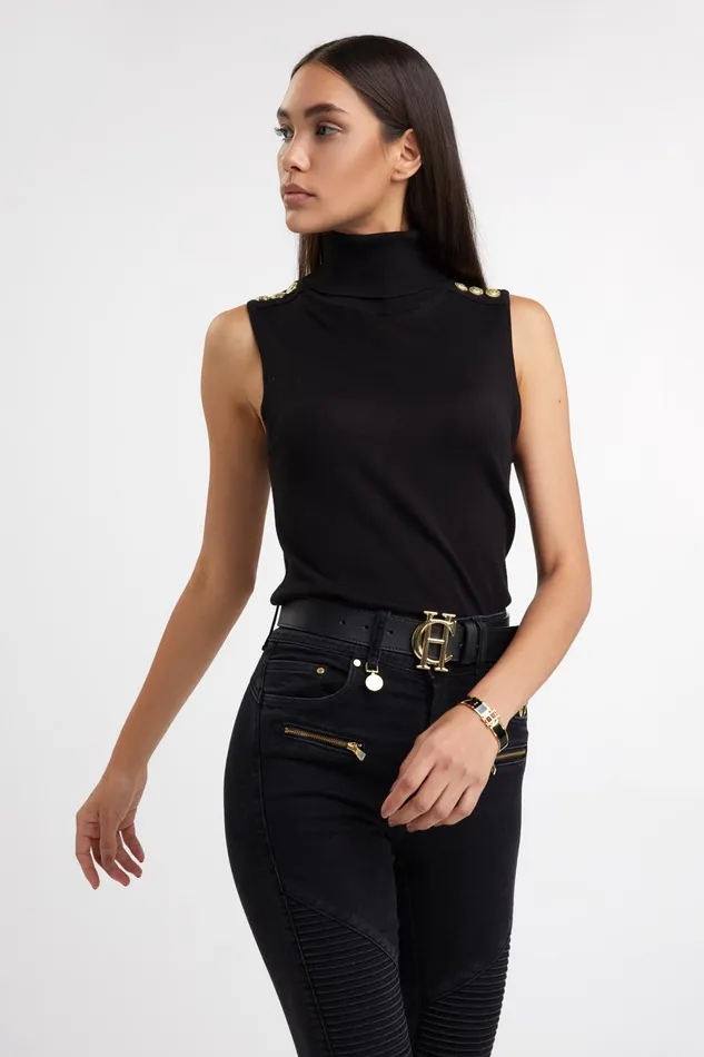 Holland Cooper Luxury Sleeveless Roll Neck Black Women Knitwear Holland Cooper Luxury Sleeveless Roll Neck Black Women Knitwear