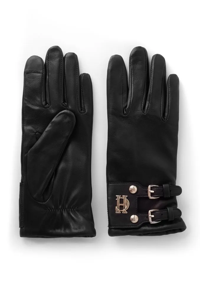 Holland Cooper Monogram Leather Gloves Black Women Gloves