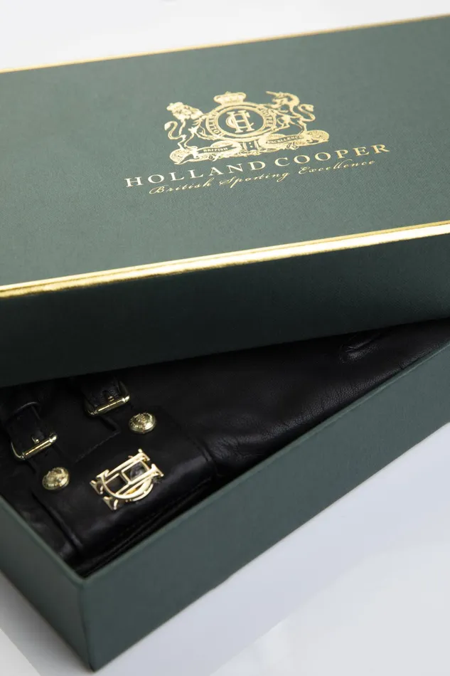 Holland Cooper Monogram Leather Gloves Black Women Gloves