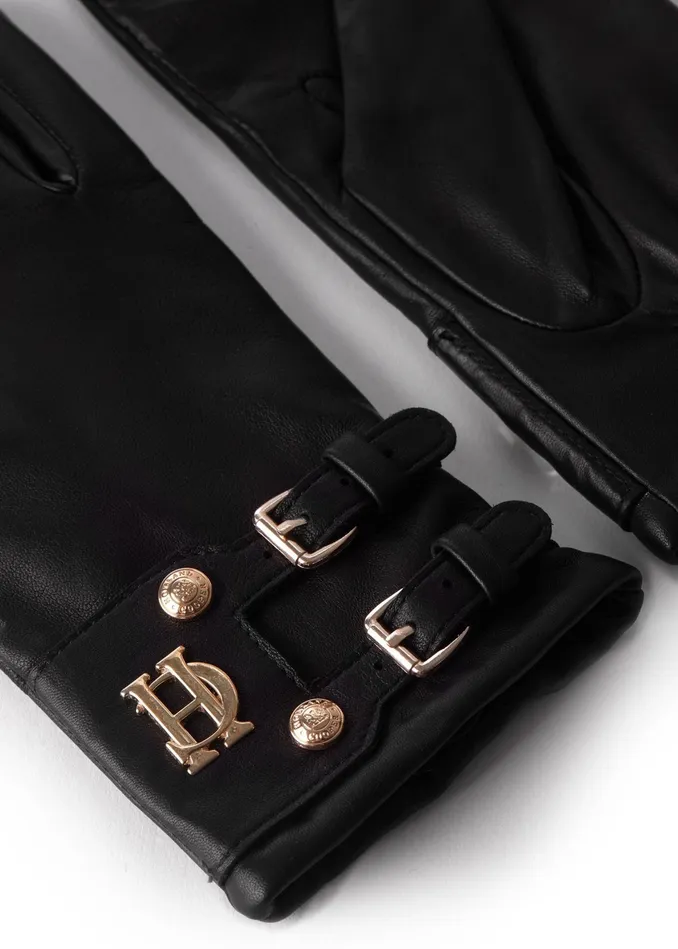Holland Cooper Monogram Leather Gloves Black Women Gloves