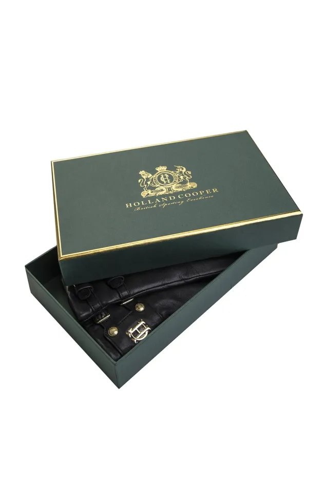 Holland Cooper Monogram Leather Gloves Black Women Gloves