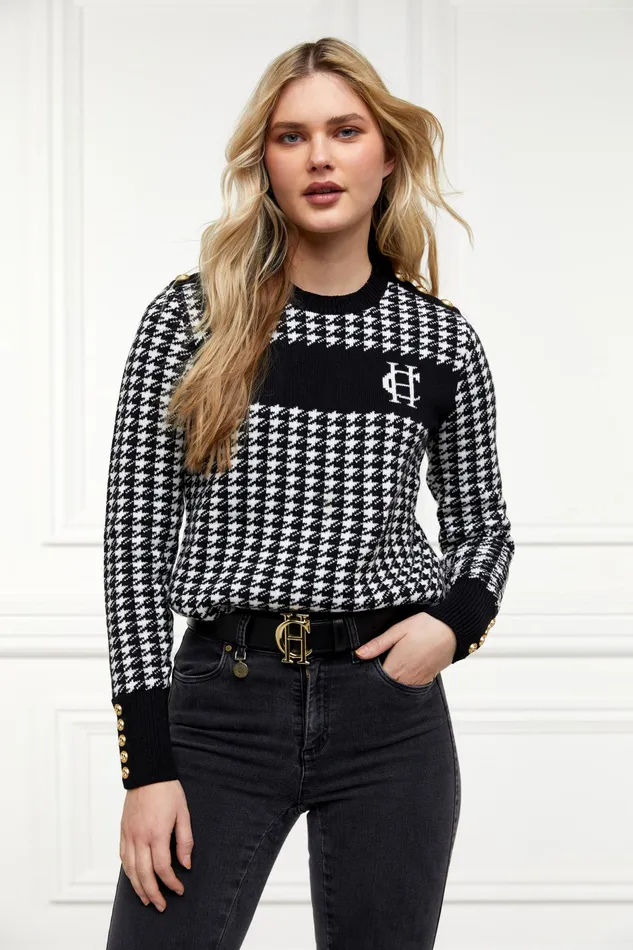 Holland Cooper Panel Crew Neck Knit Black Women Knitwear Holland Cooper Panel Crew Neck Knit Black Women Knitwear